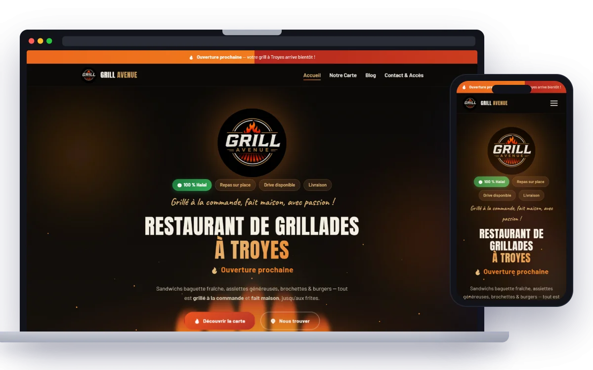 Grill Avenue vu sur ordinateur et mobile
