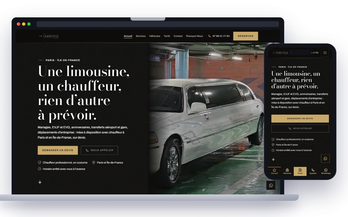 MyLimousine Paris vu sur ordinateur et mobile