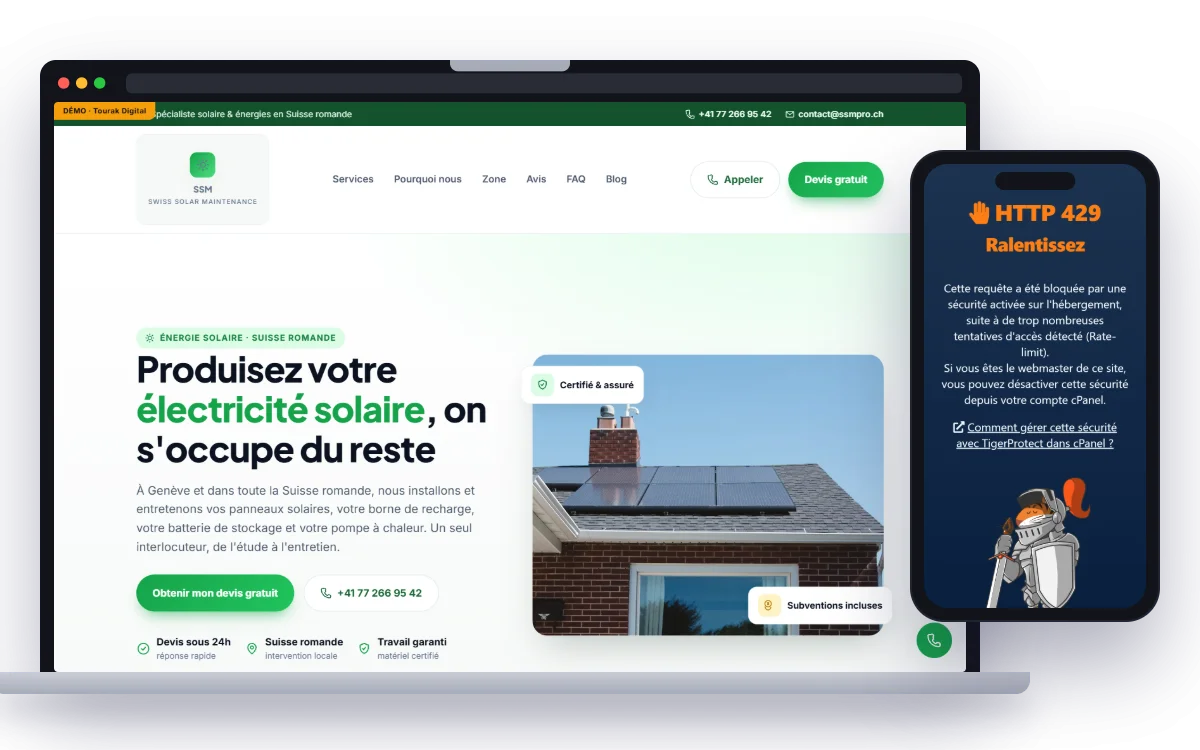 SSM — Énergie solaire vu sur ordinateur et mobile