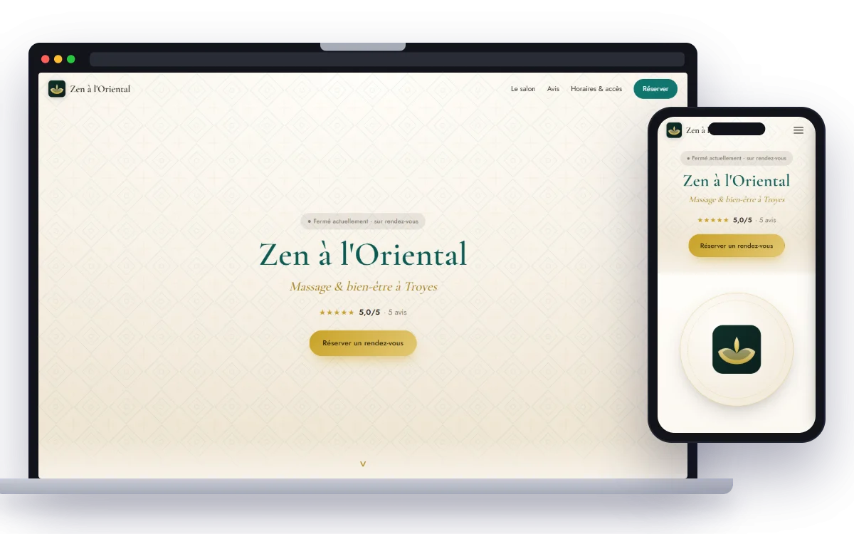 Zen à l'Orientale vu sur ordinateur et mobile
