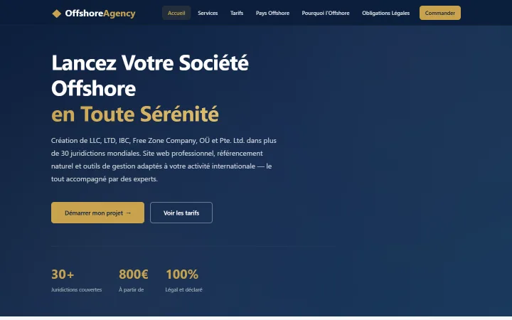 Site de Offshore Agency — Produit Tourak, réalisé par Tourak Digital