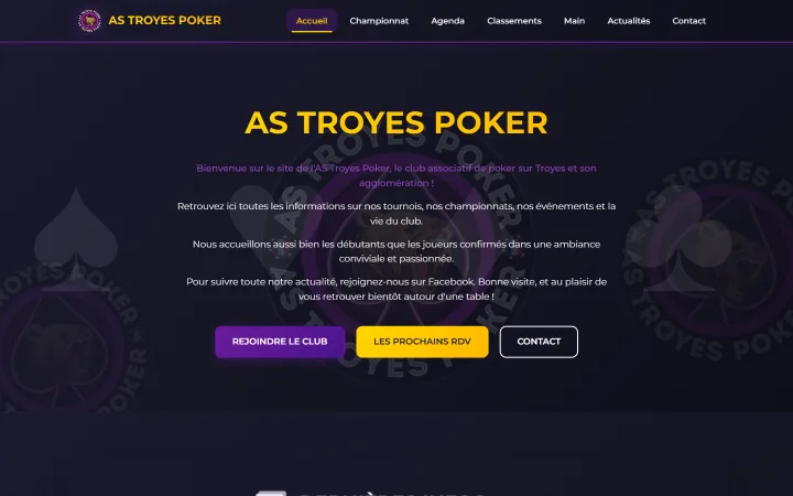 Site de AS Troyes Poker — Association, réalisé par Tourak Digital