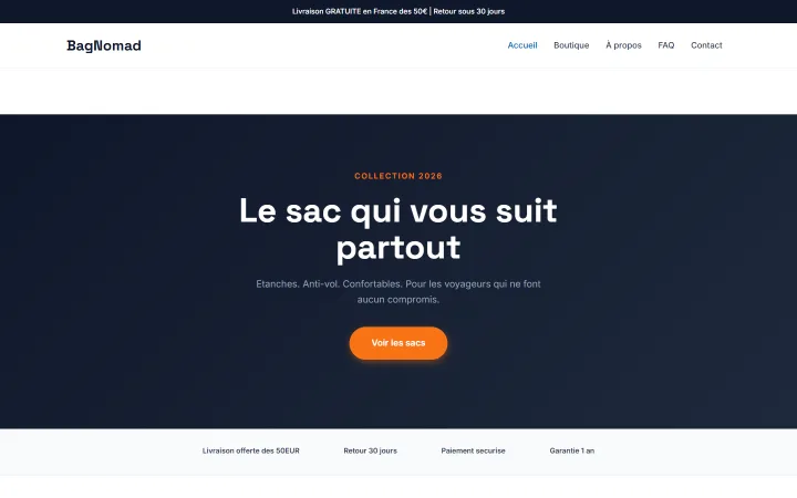 Site de BagNomad — E-commerce, réalisé par Tourak Digital