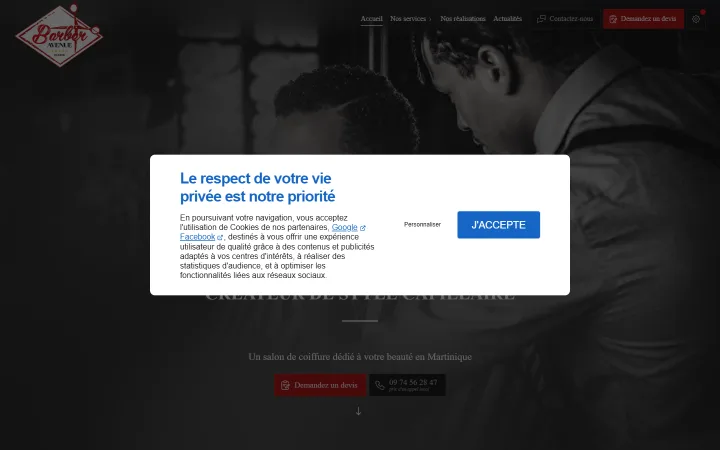 Site de Barber Avenue — Coiffure, réalisé par Tourak Digital