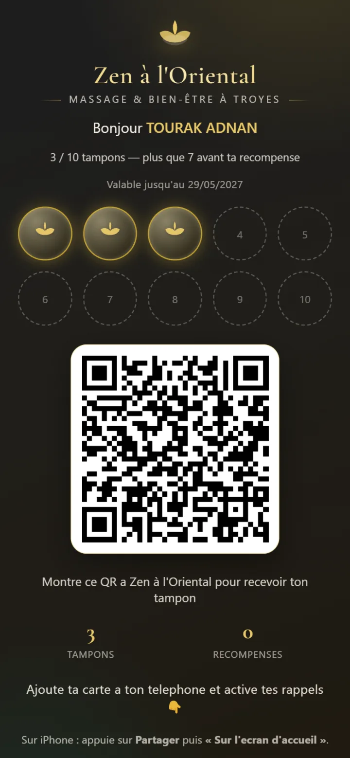 Site de Zen à l'Oriental — carte de fidélité numérique, application, réalisé par Tourak Digital