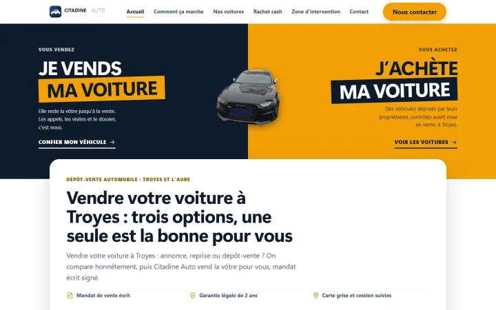 Creation de site automobile a Troyes par Tourak Digital - Citadine Auto