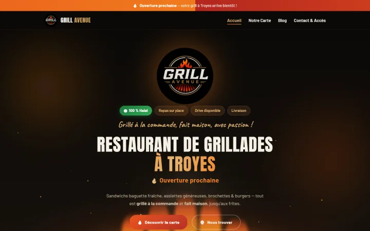 Site de Grill Avenue, restaurant, réalisé par Tourak Digital