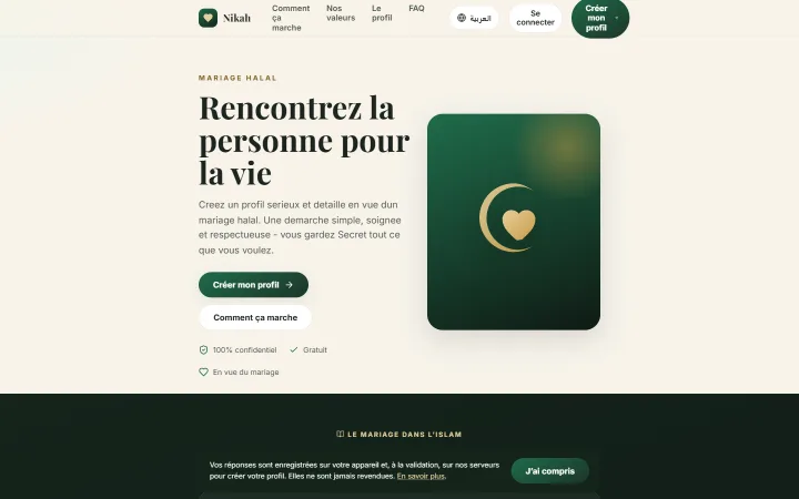 Site de Nikah — Produit Tourak, réalisé par Tourak Digital